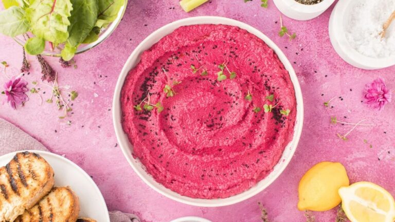 Easy Pink Beetroot Hummus.
