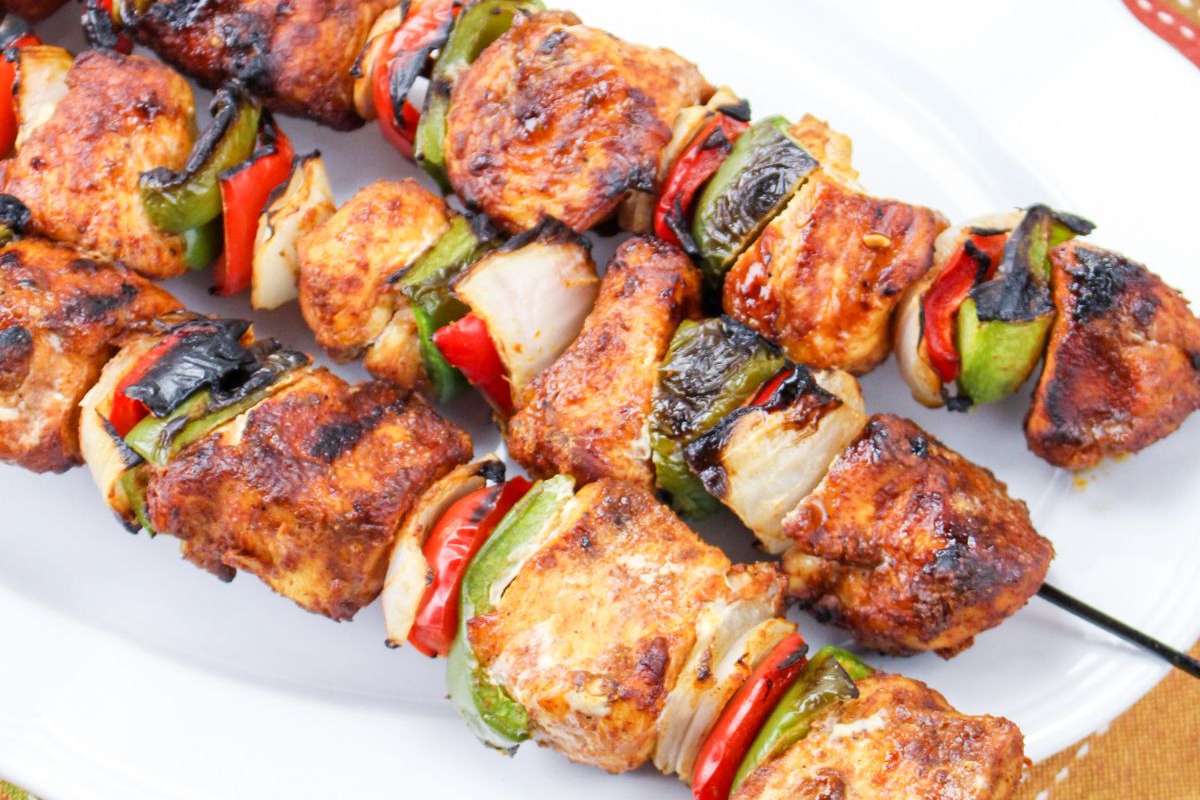 Blackstone Grilled Chicken Fajita Kabobs. 