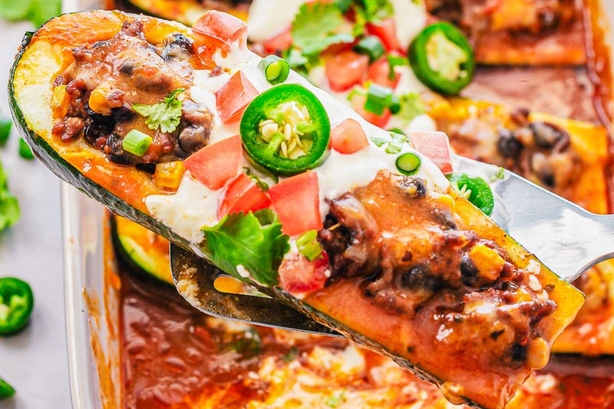 Enchilada Stuffed Zucchini Boats Recipe.