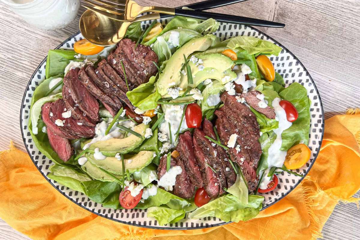 Grilled Steak Salad With Creamy Blue Cheese Dressing.