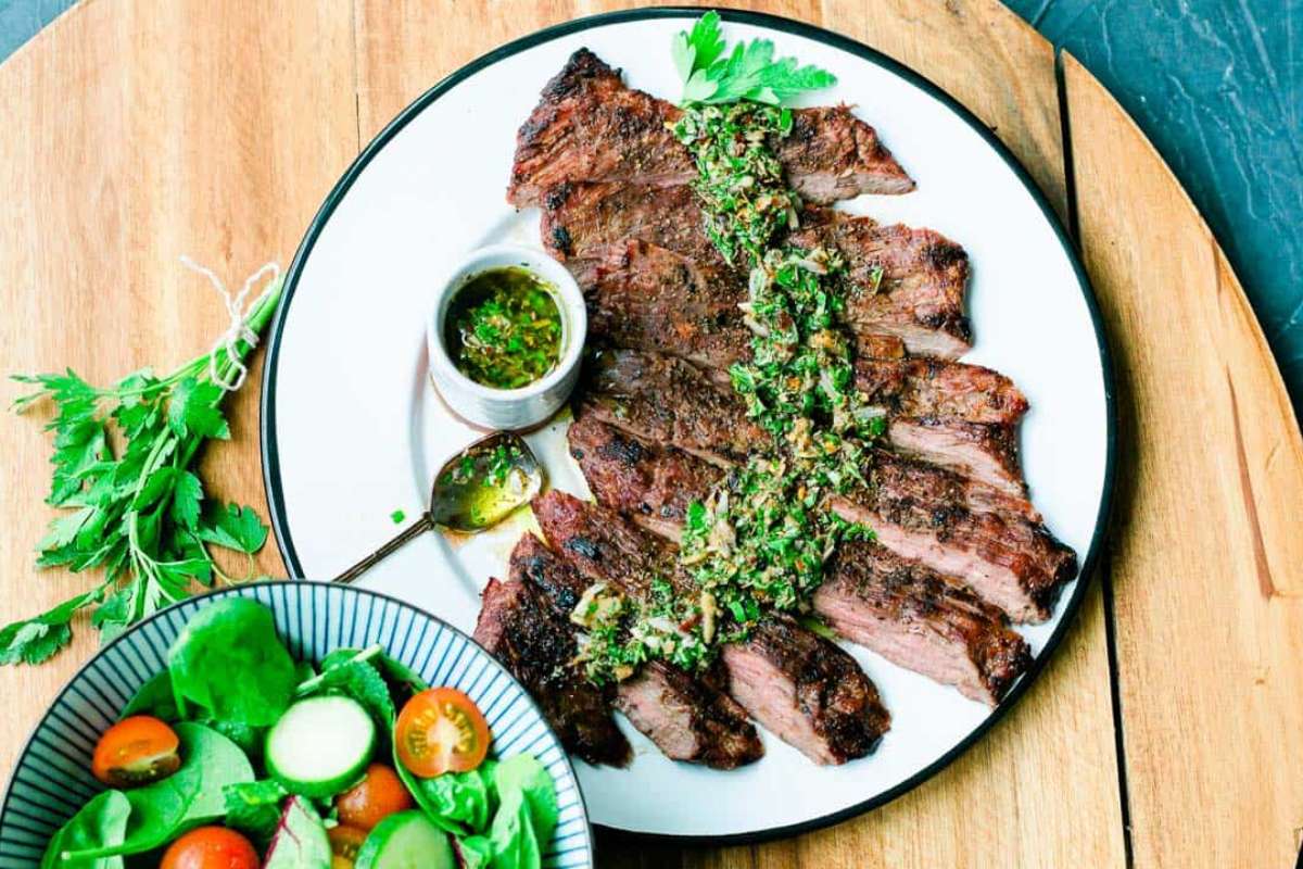 Grilled Skirt Steak with Chimichurri Sauce. 