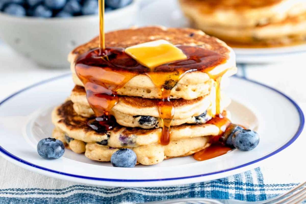 Healthy Whole Wheat Blueberry Pancakes. 