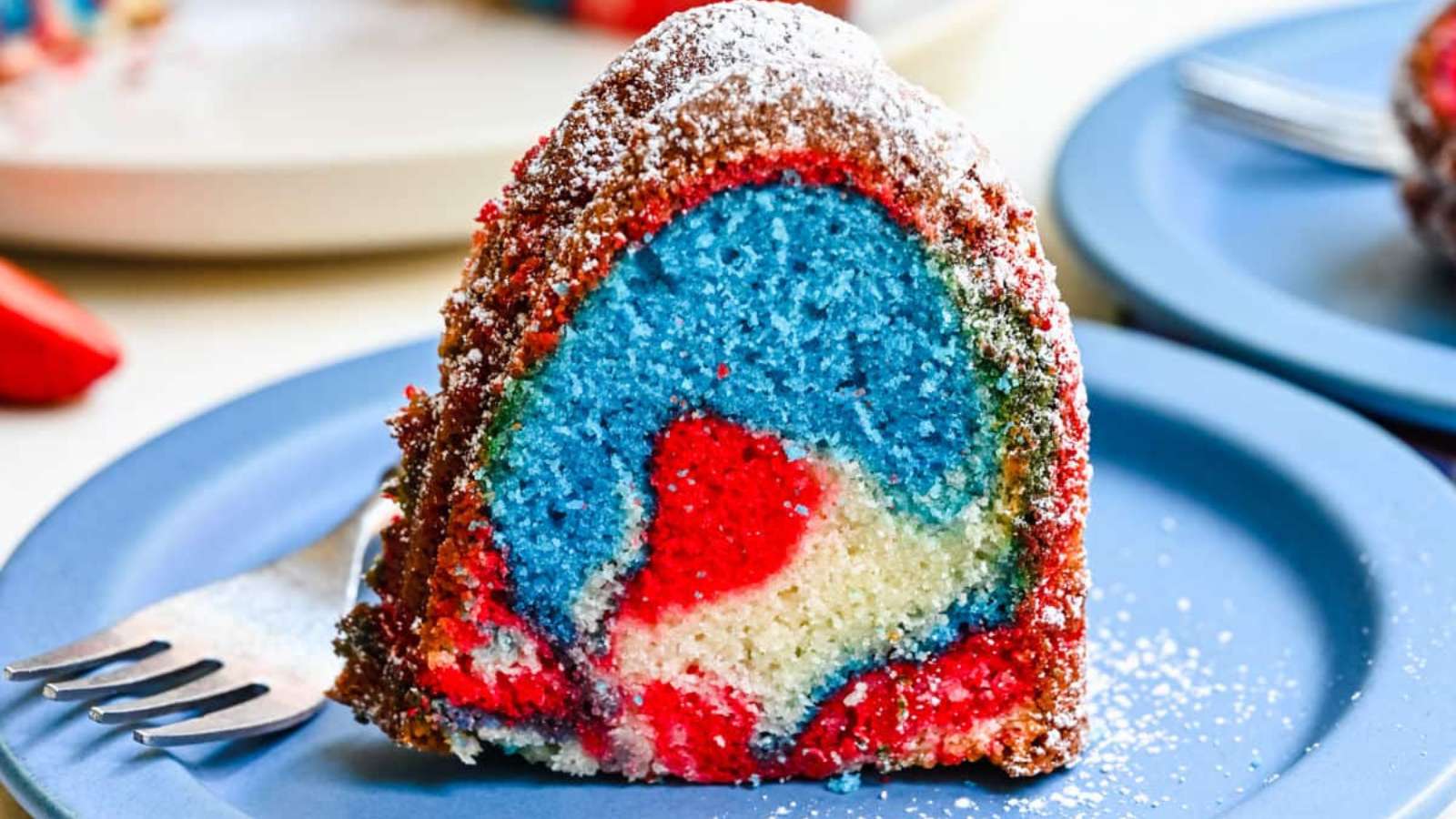 Red White & Blue Marble Cake recipe by I Heart Eating.