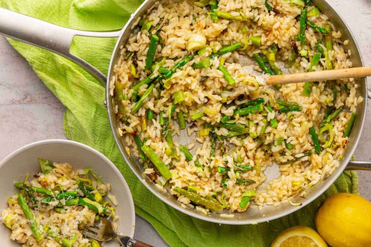 50 Spring Dinners You'll Make 100 Times 18 Roasted Leek And Asparagus Risotto With Lemon.