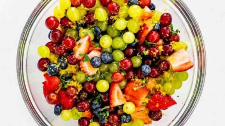 Summer Fruit Salad With Lemon Dressing.