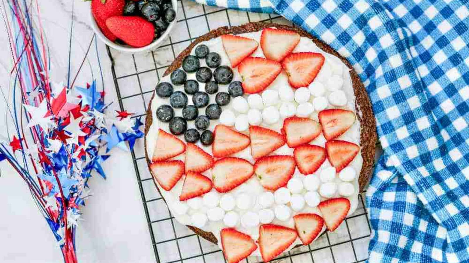 Patriotic Brownie Cake recipe by Two Kids and a Coupon.