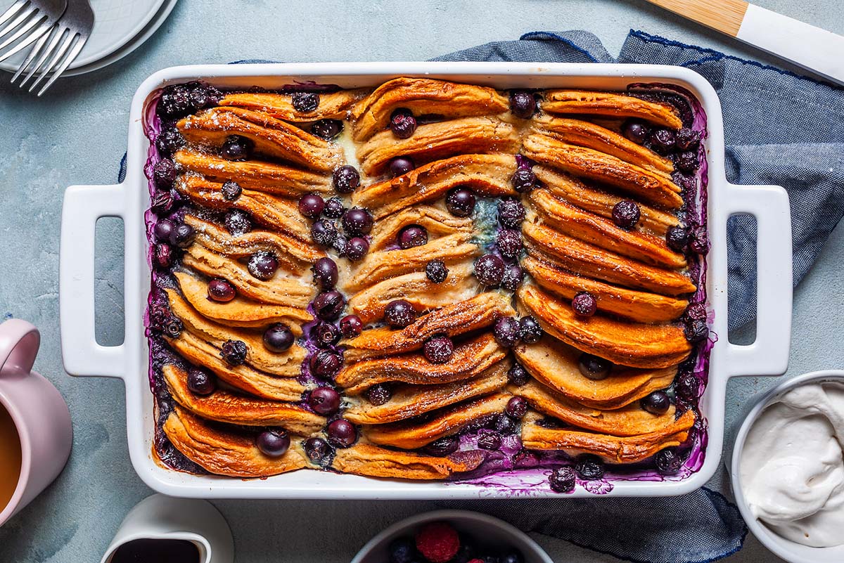 49 Blissfully Tasty Blueberry Recipes 12 Blueberry Pancake Breakfast Casserole.
