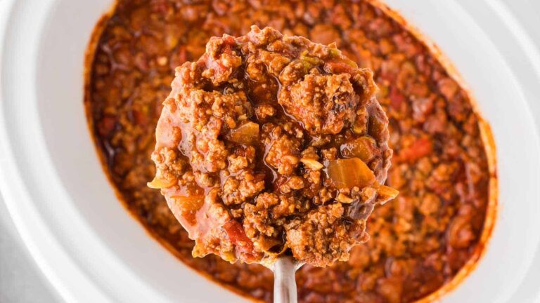 Slow Cooker No-Bean Beef and Sausage Chili recipe by Cheerful Cook.