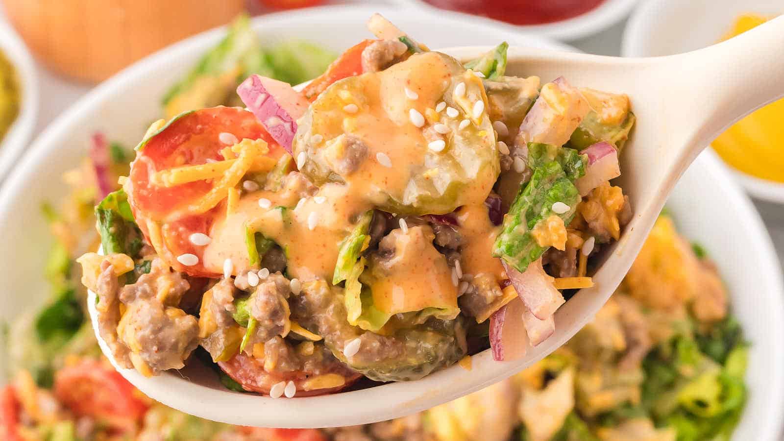 Big Mac Salad recipe by Cheerful Cook.