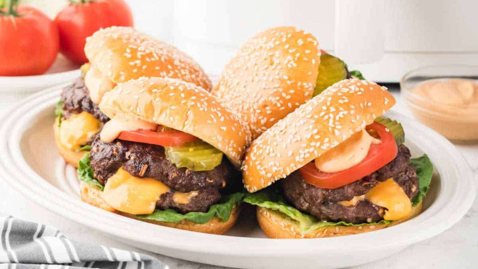 Air Fryer Juicy Lucy Burgers recipe by Busy Day Dinners.