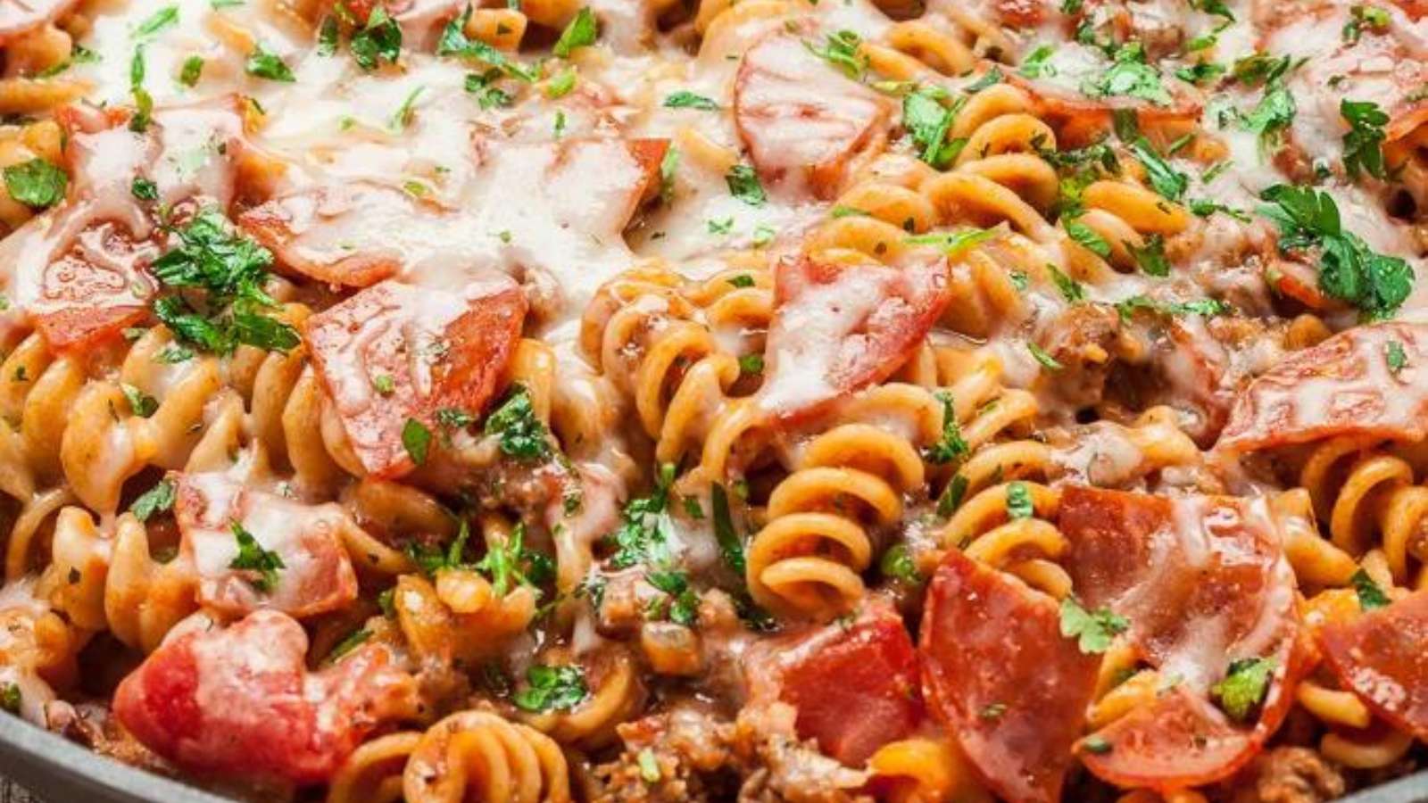 47 Easy Dinner Ideas for Busy Parents 45 One Pot Pizza Pasta recipe by Chew Out Loud.