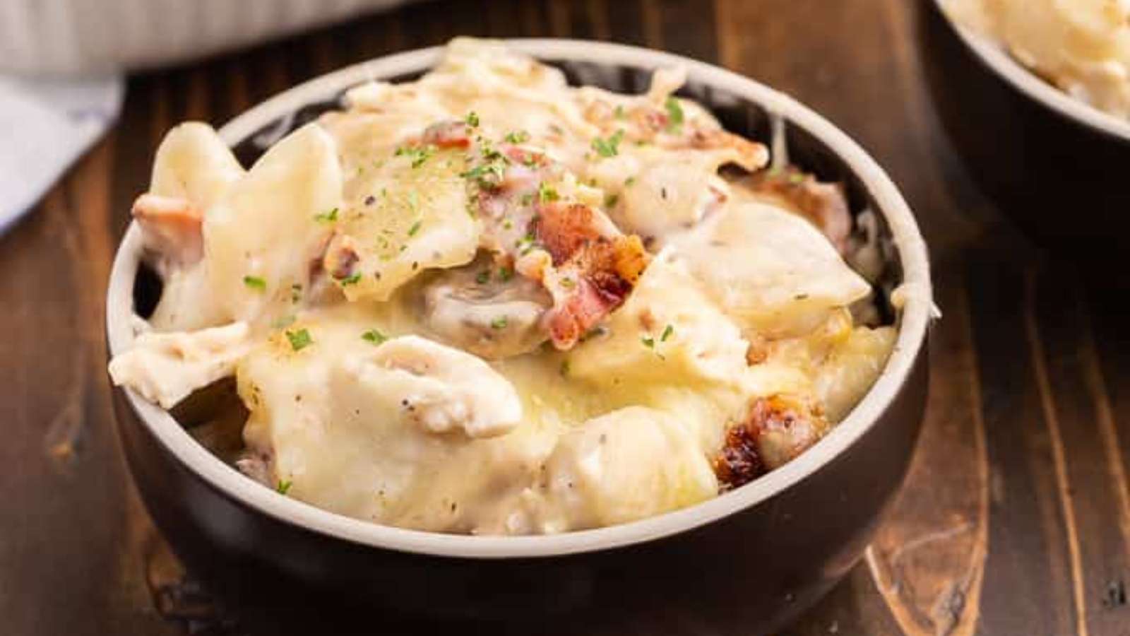 Chicken Alfredo Pierogi Casserole recipe by Simply Stacie.