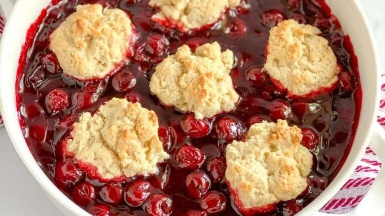 Easy Bisquick Cherry Cobbler recipe by The Feathered Nester.