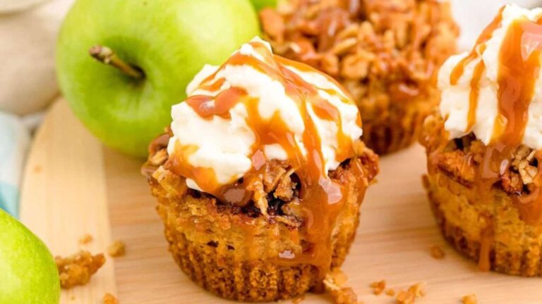 Mini Caramel Apple Cheesecakes With Streusel Topping recipe by xoxoBella.