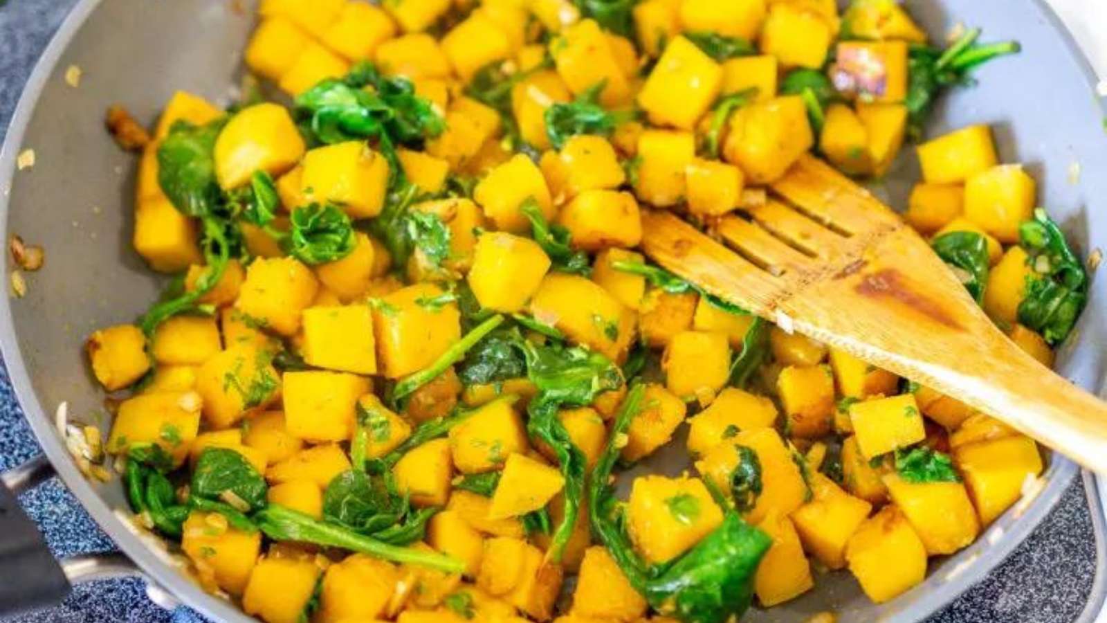 59 Easy Fall Side Dishes You’ll Make Again and Again 51 Butternut Squash Spinach Skillet recipe by Babaganosh.