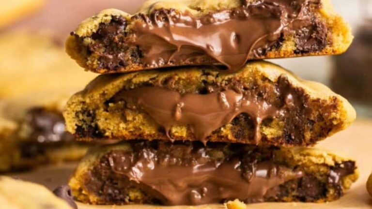Giant Nutella Stuffed Chocolate Chip Cookies recipe by Lauren Fit Foodie.