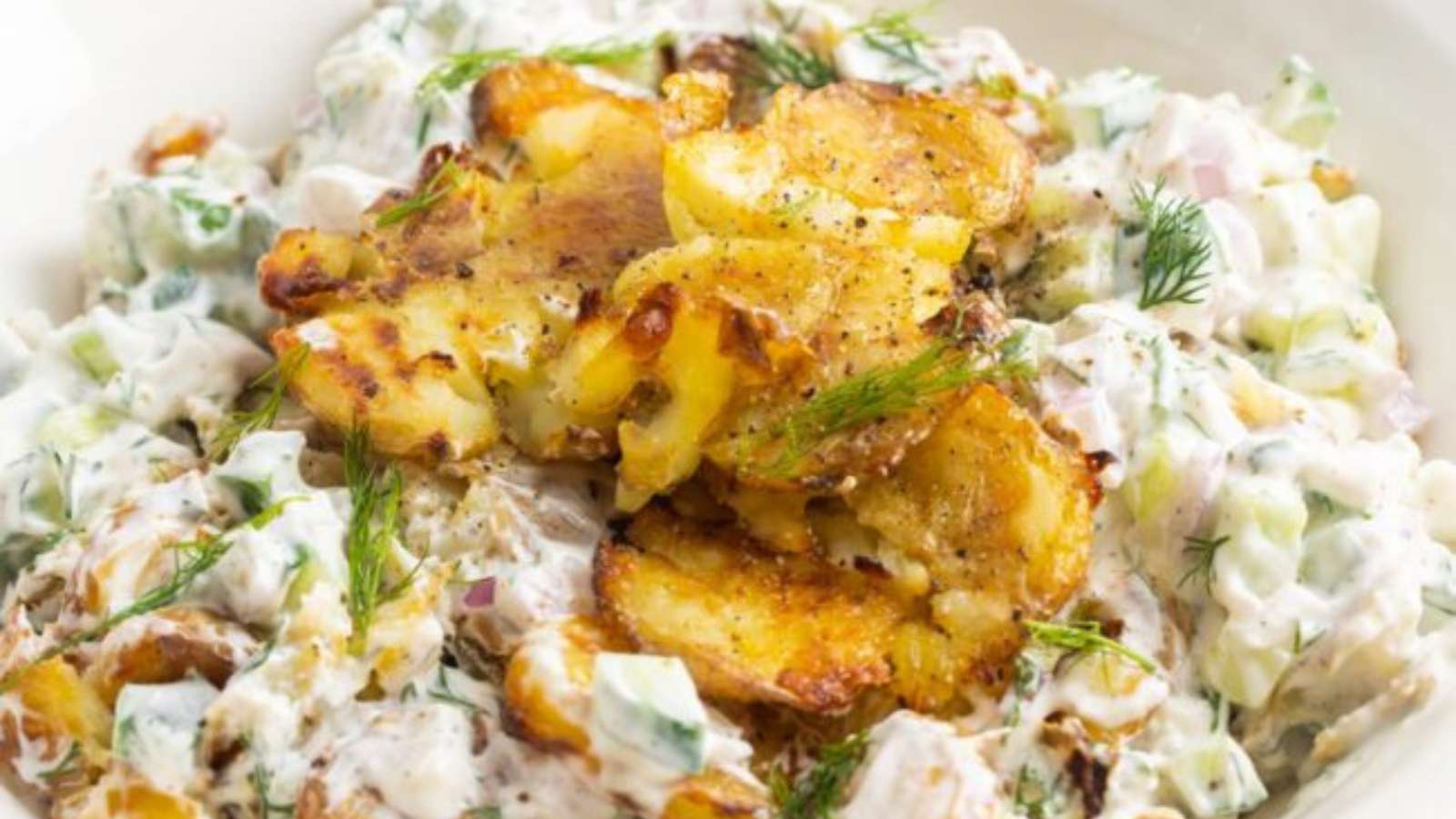 Smashed Potato Salad recipe by Little Sunny Kitchen.