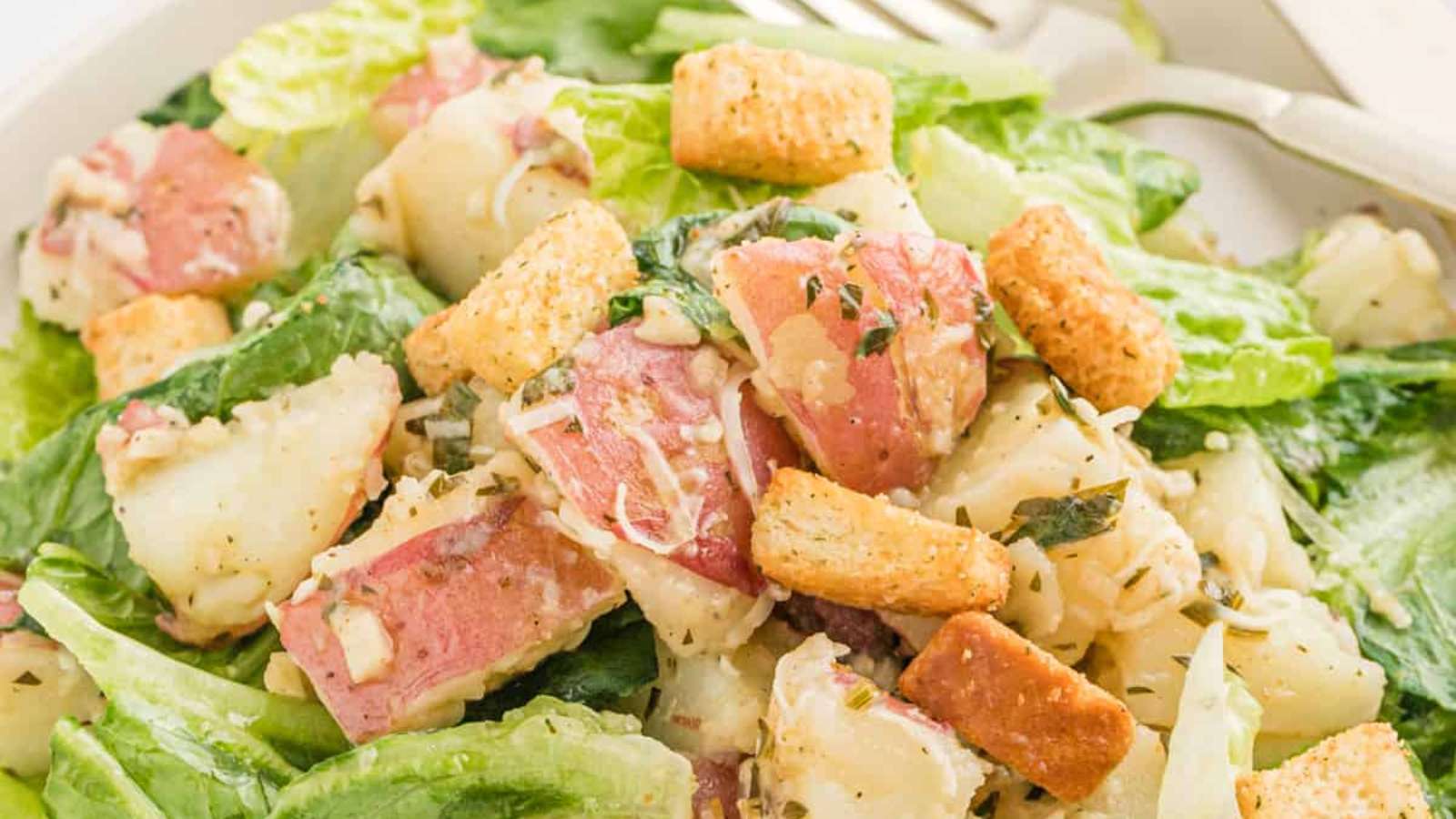 Warm Caesar Potato Salad recipe by Simply Stacie.