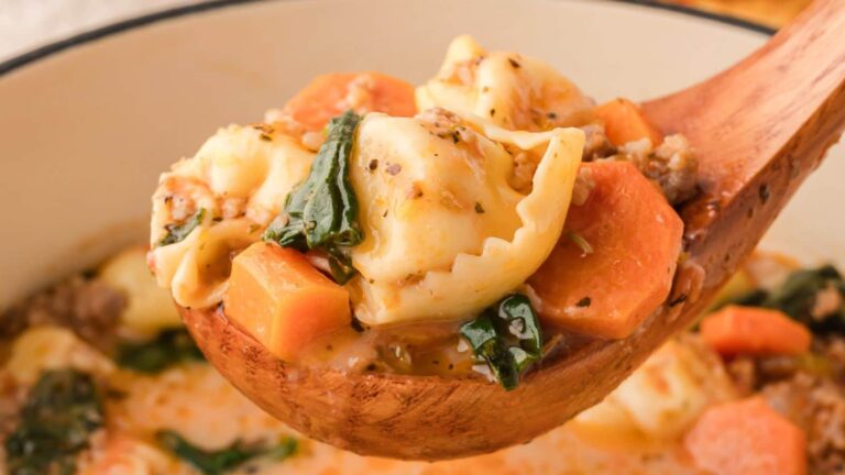 Creamy Sausage Tortellini Soup by Tessie's Table.