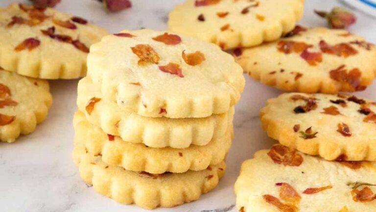 Rose Shortbread Cookies recipe by Veena Azmanov.