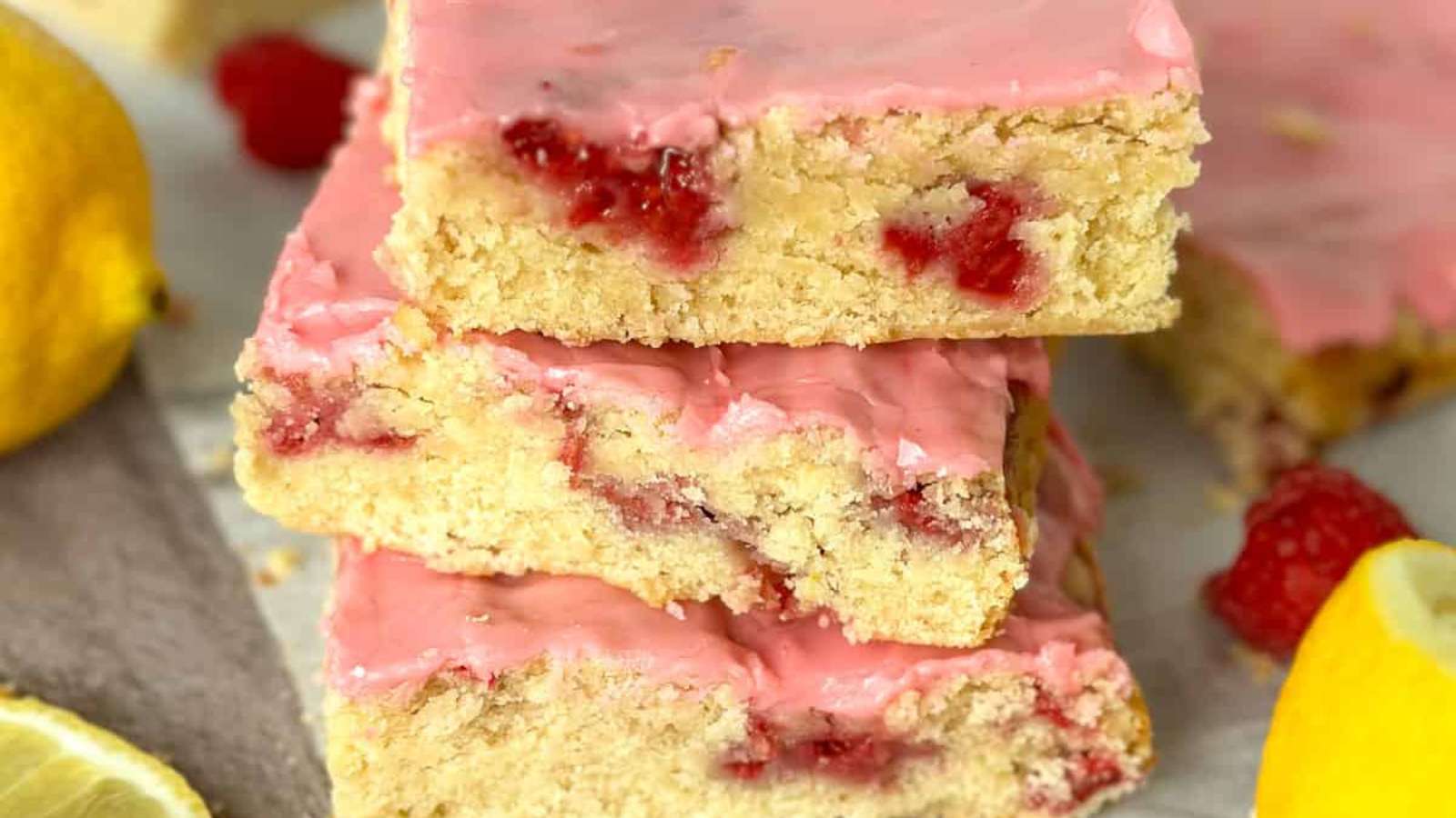 Raspberry Lemon Blondies recipe by Whiskful Cooking.