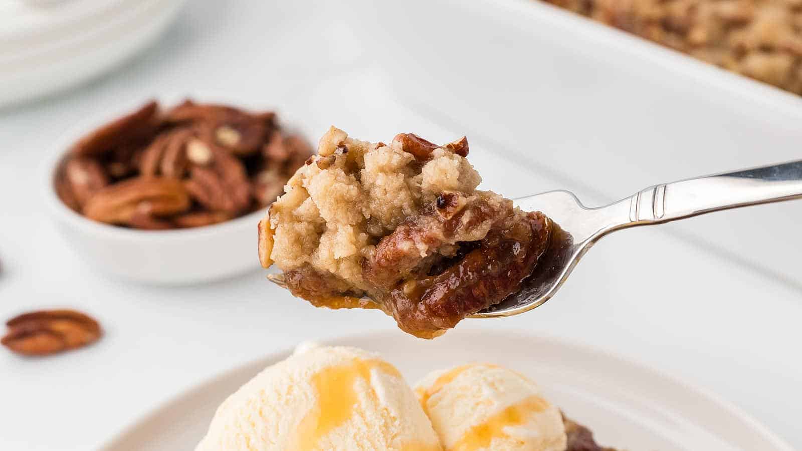 Pecan Pie Dump Cake recipe by Cheerful Cook.