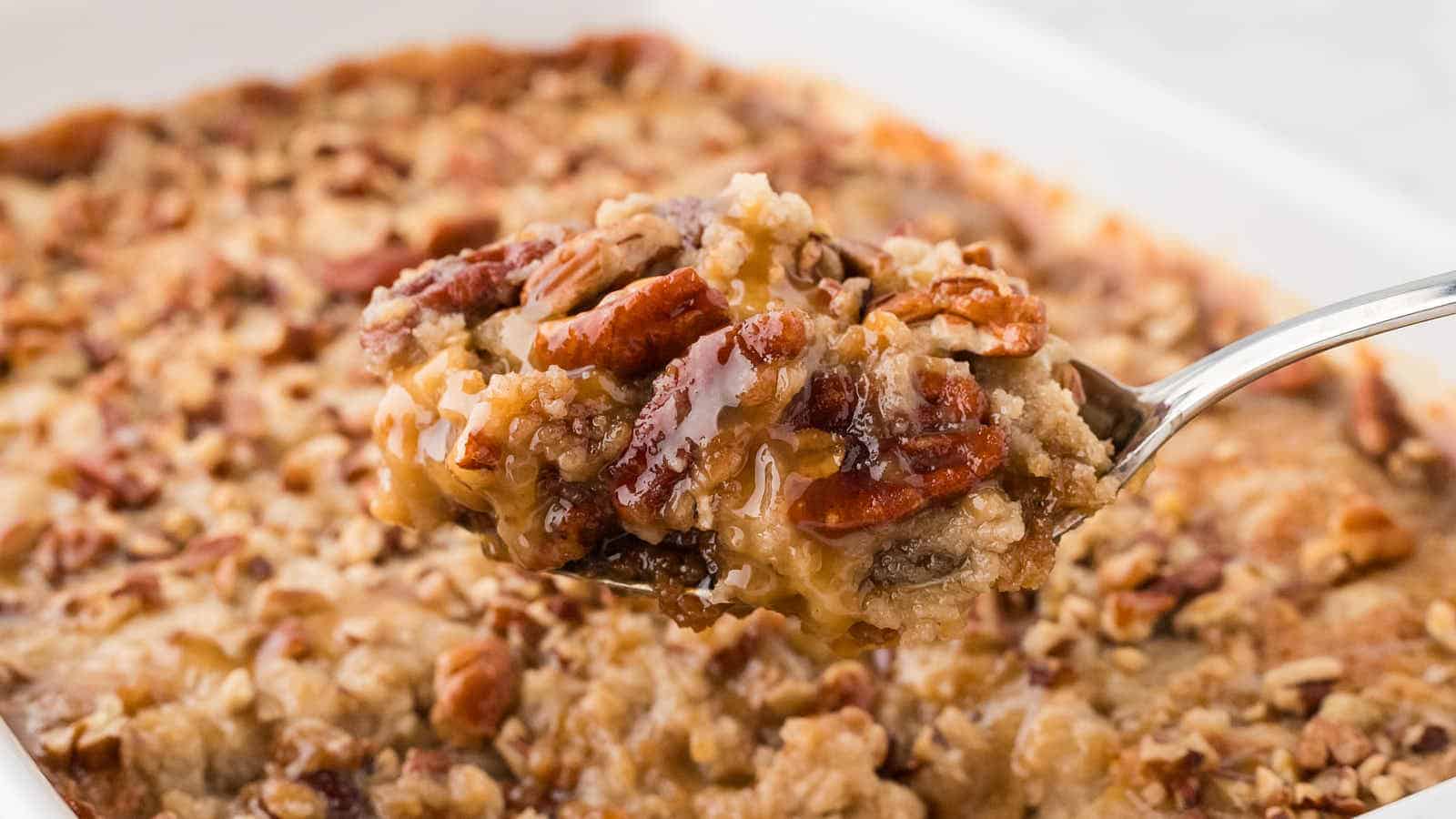 59 Divinely Delicious Desserts Perfect For Your Next Church Social 9 Pecan Pie Dump Cake recipe by Cheerful Cook.