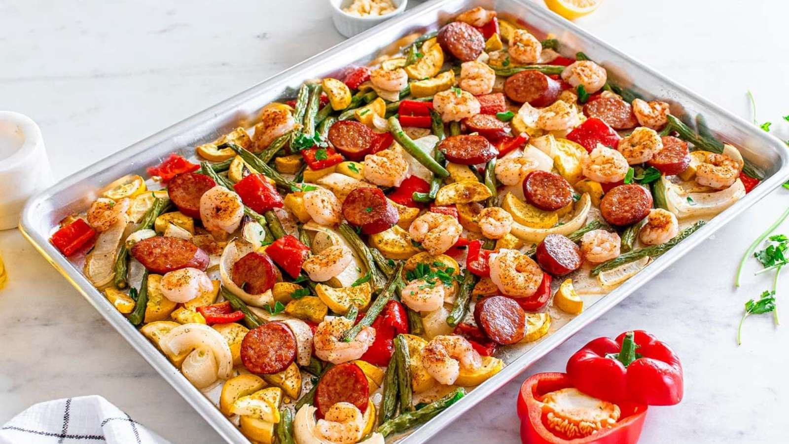 33 Easy Seafood Dinners That’ll Have You Skipping Takeout 13 Sheet Pan Shrimp And Andouille Sausage recipe by xoxoBella.