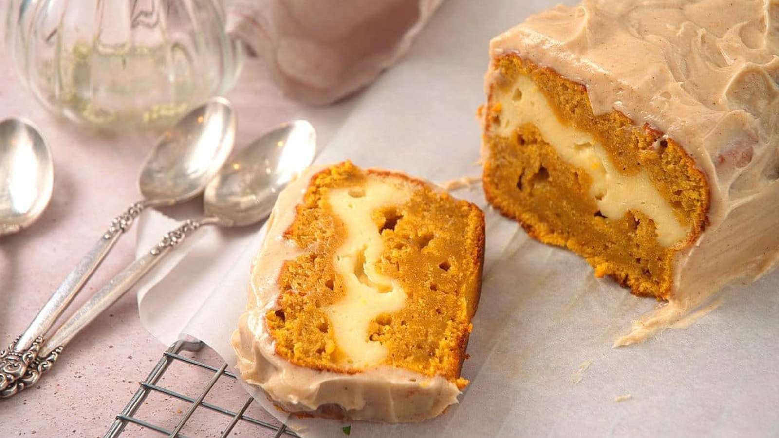 29 Dessert Breads That Beat Anything Store-Bought 29 Frosted Pumpkin Cream Cheese Bread recipe by In the Kitch.