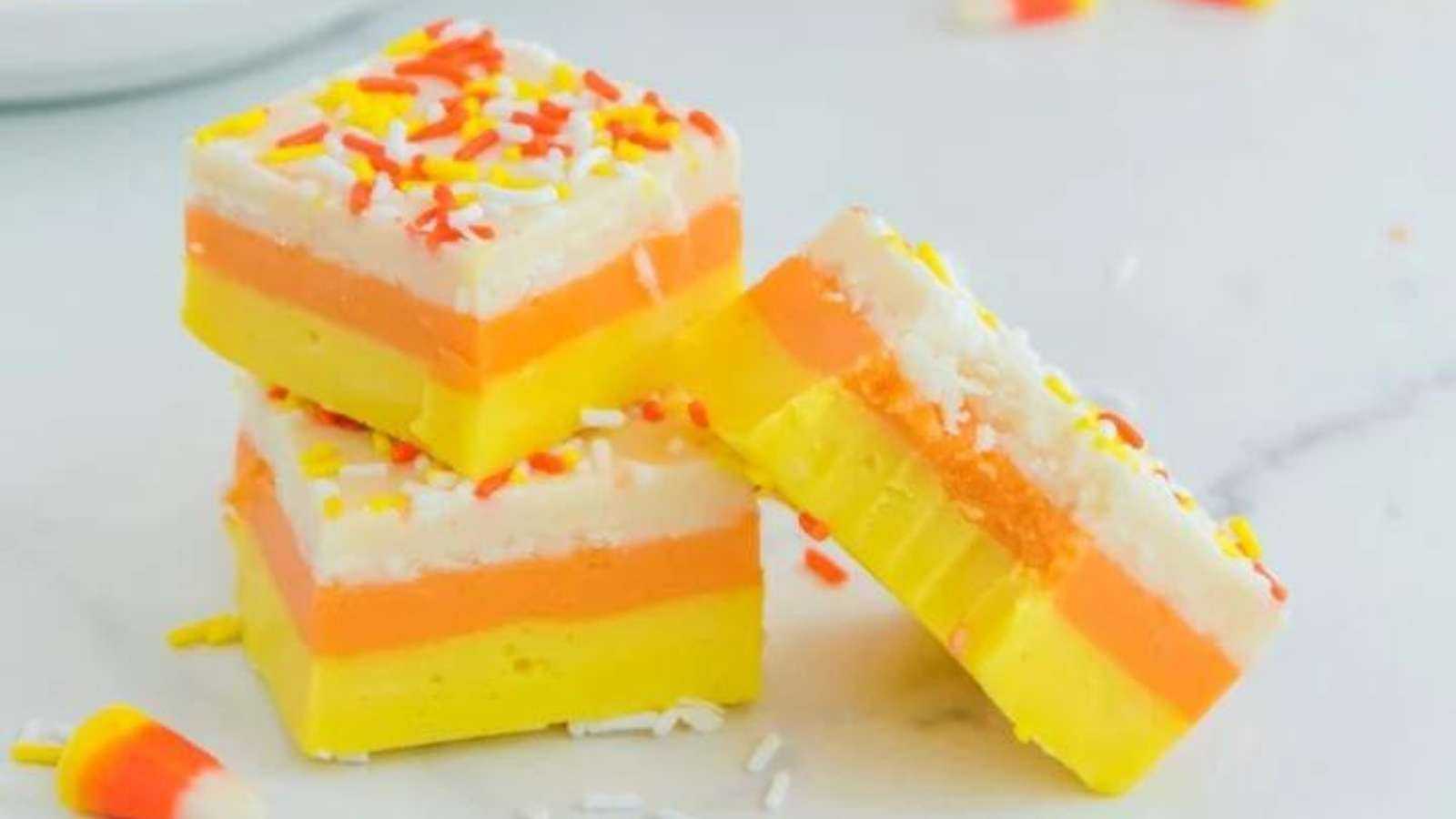 17 Candy Corn Desserts That Are Almost Too Cute to Eat 4 Halloween Candy Corn Fudge recipe by Kitchen Divas.