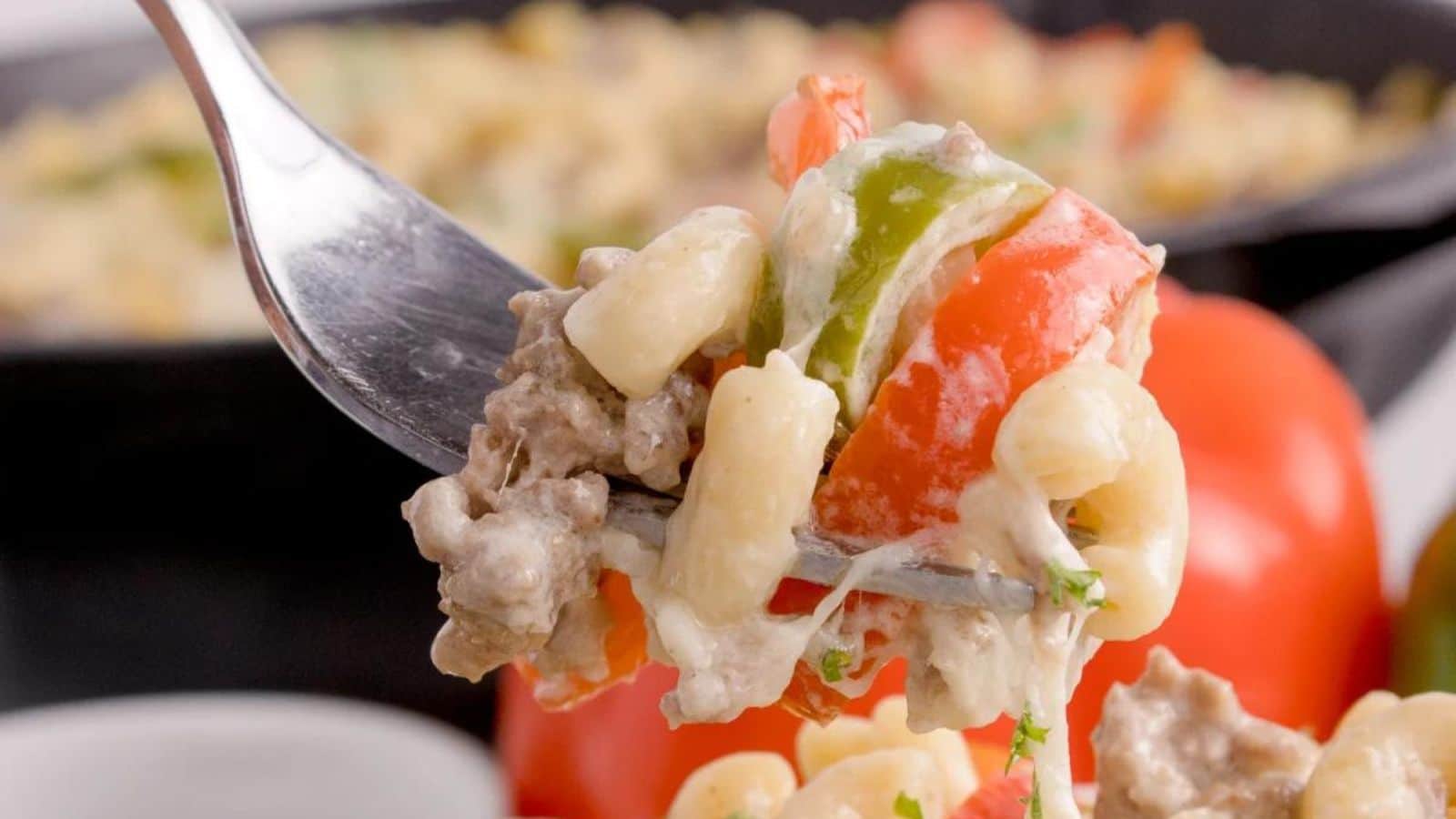 Philly Cheesesteak Pasta recipe by Kitchen Divas.