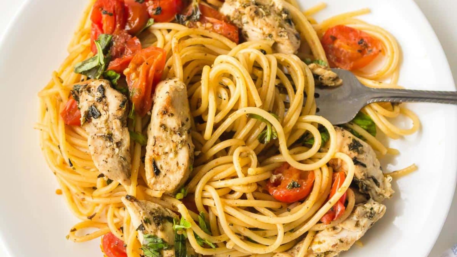 Easy Bruschetta Chicken Pasta recipe by On My Kids Plate.