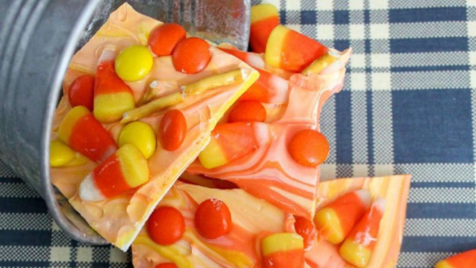 17 Candy Corn Desserts That Are Almost Too Cute to Eat 10 Reese's Pieces Pretzel Bark recipe by Pam's Daily Dish.