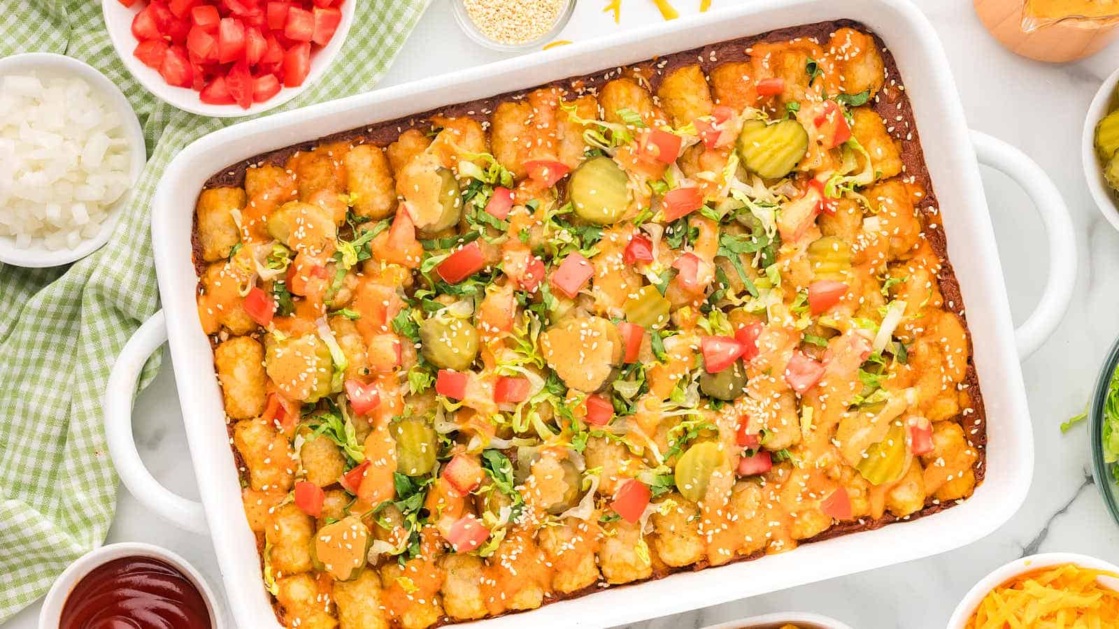 35 Easy Dinners Every Busy Mom Needs for Hectic Weeknights 22 Big Mac Casserole recipe by Cheerful Cook.