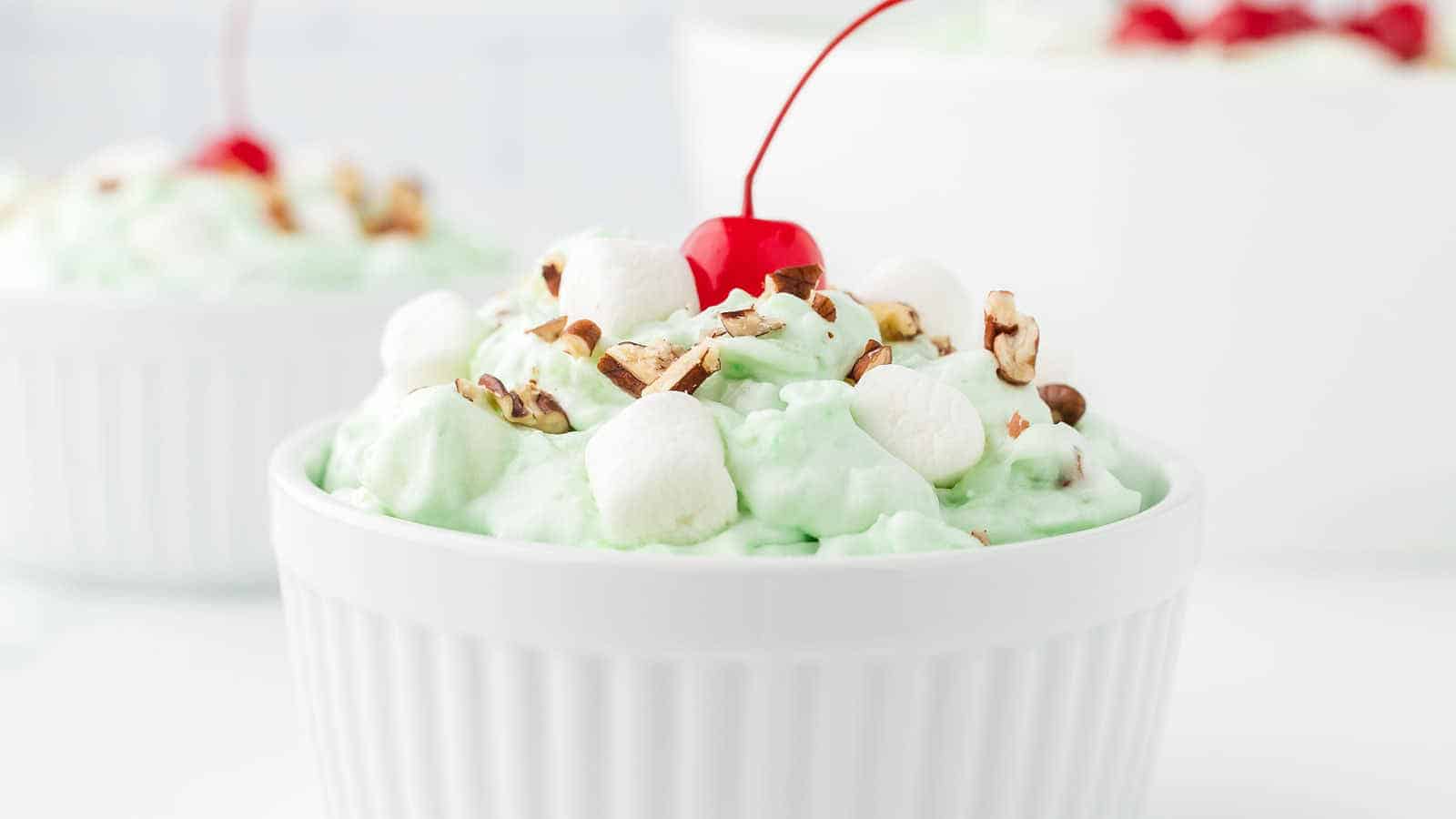 23 Best Holiday Desserts If You Love Pecans 4 Watergate Salad recipe by Cheerful Cook.