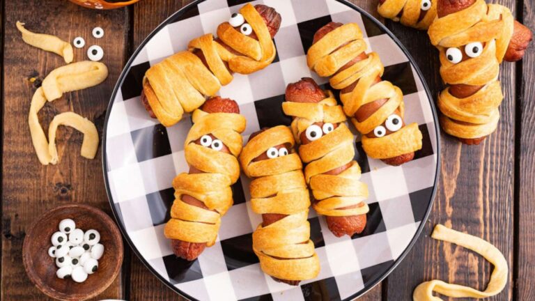 Mummy Halloween Hot Dogs recipe by xoxoBella.