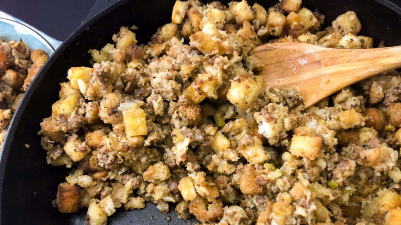 Skillet Sausage Stuffing recipe by Dutch Oven Daddy.