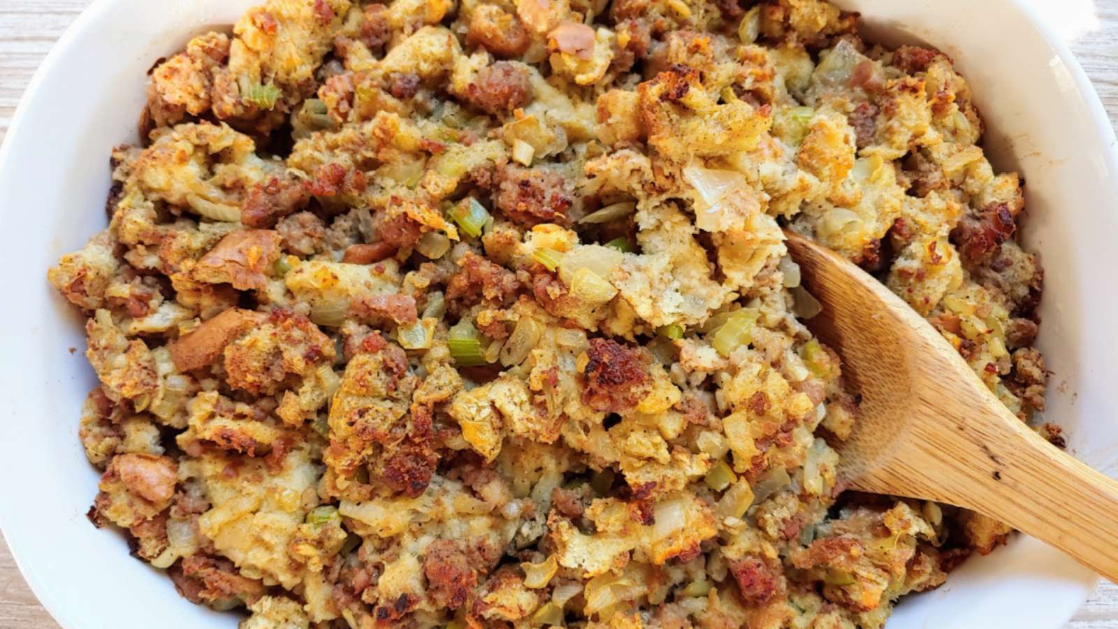 Mom's Sausage Stuffing recipe by Flavorful Eats.