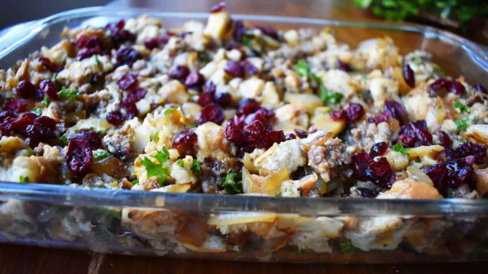 Cranberry Apple Sausage Stuffing recipe by Modern Honey.