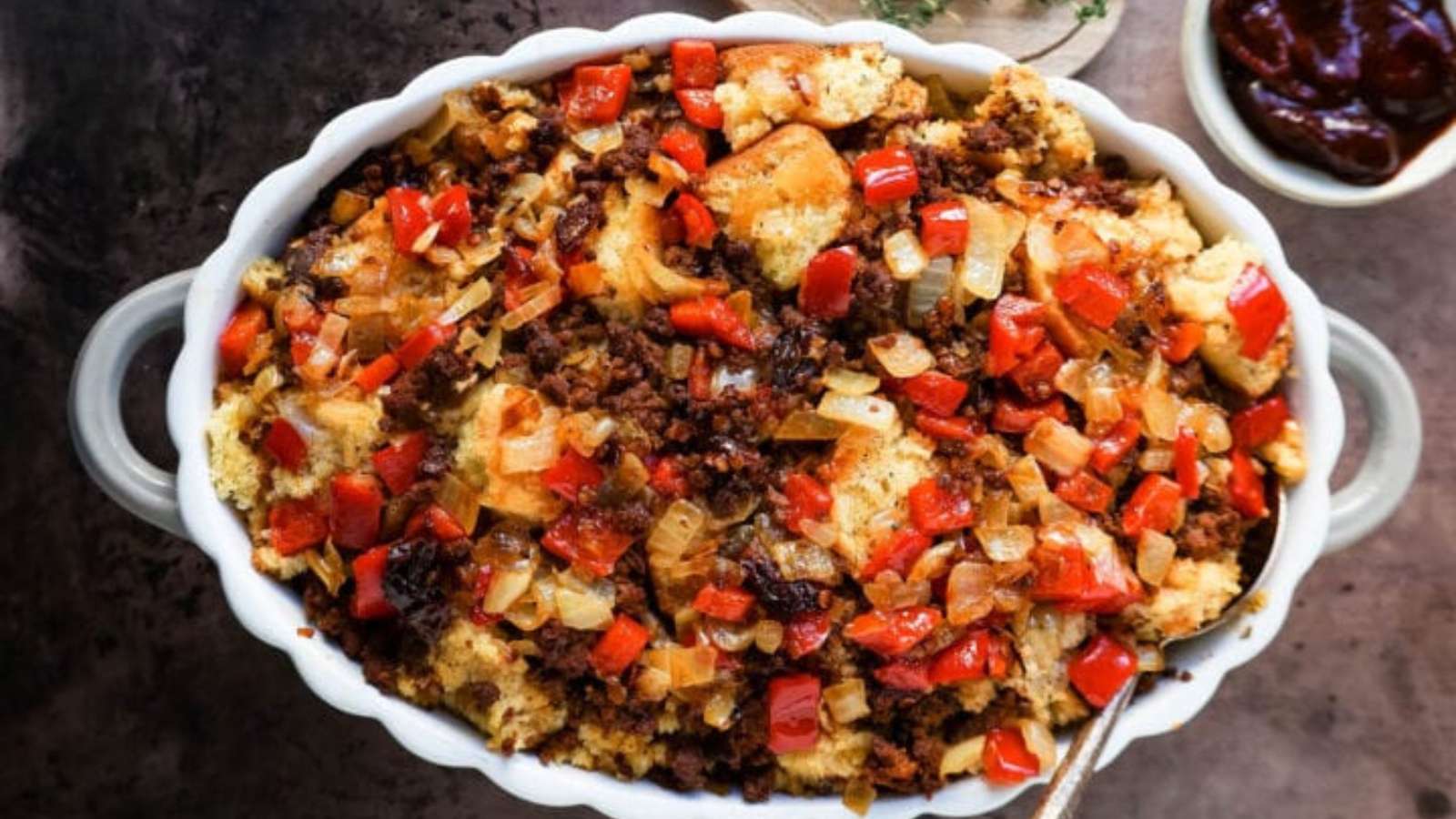 Mexican Chorizo Cornbread Stuffing recipe by Modern Honey.