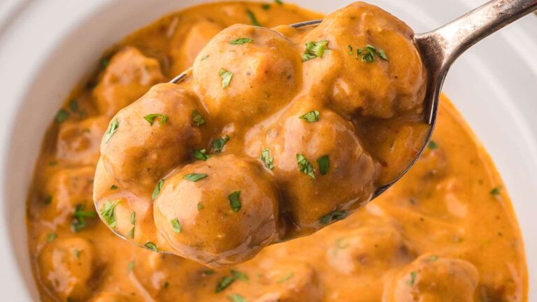 Slow Cooker Butter Chicken Meatballs recipe by Tessie's Table.
