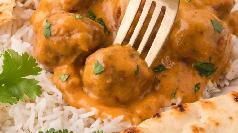 Slow Cooker Butter Chicken Meatballs recipe by Tessie's Table.