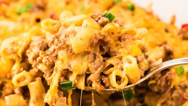 Easy Cheesy Hamburger Casserole recipe by Cheerful Cook.
