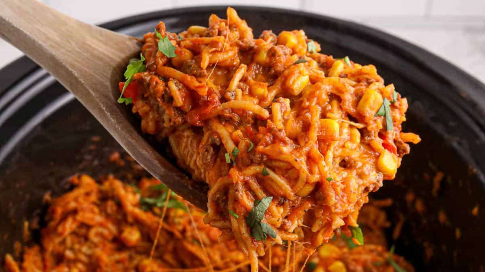 CrockPot Taco Spaghetti recipe by Busy Day Dinners.