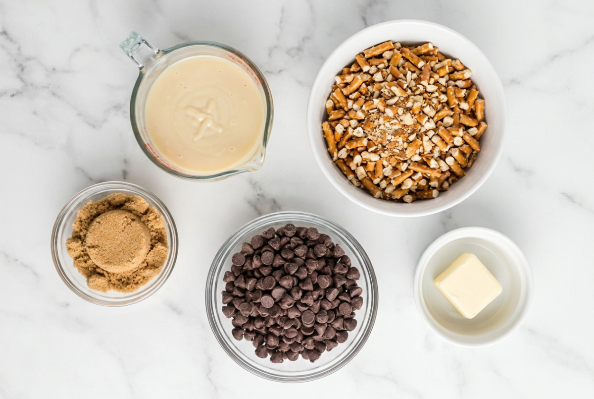 Chocolate Caramel Pretzel Bars 3 Chocolate Caramel Pretzel Bars ingredients