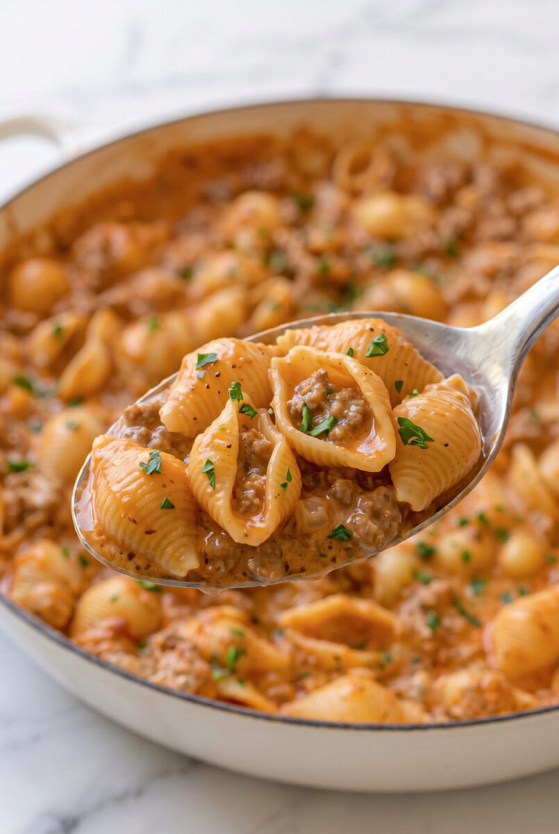 Creamy Beef and Shells Skillet Recipe Easy 2