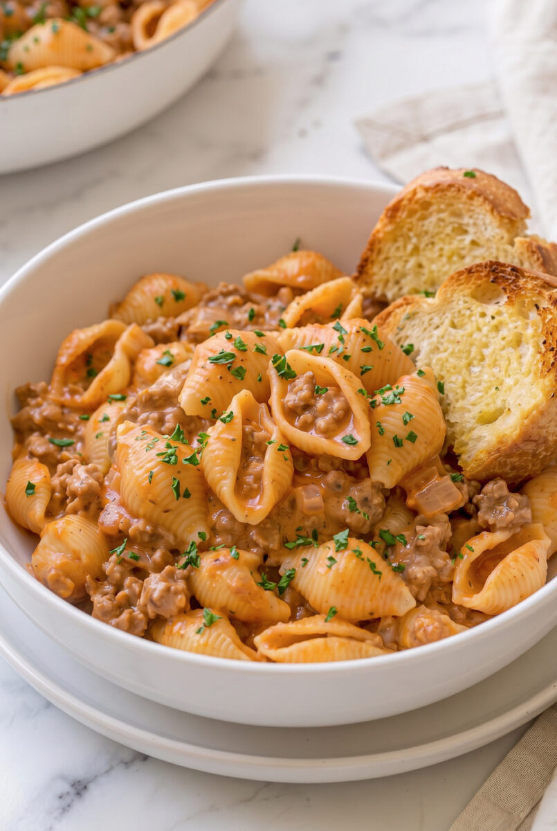 Creamy Beef and Shells Skillet Recipe Easy 3