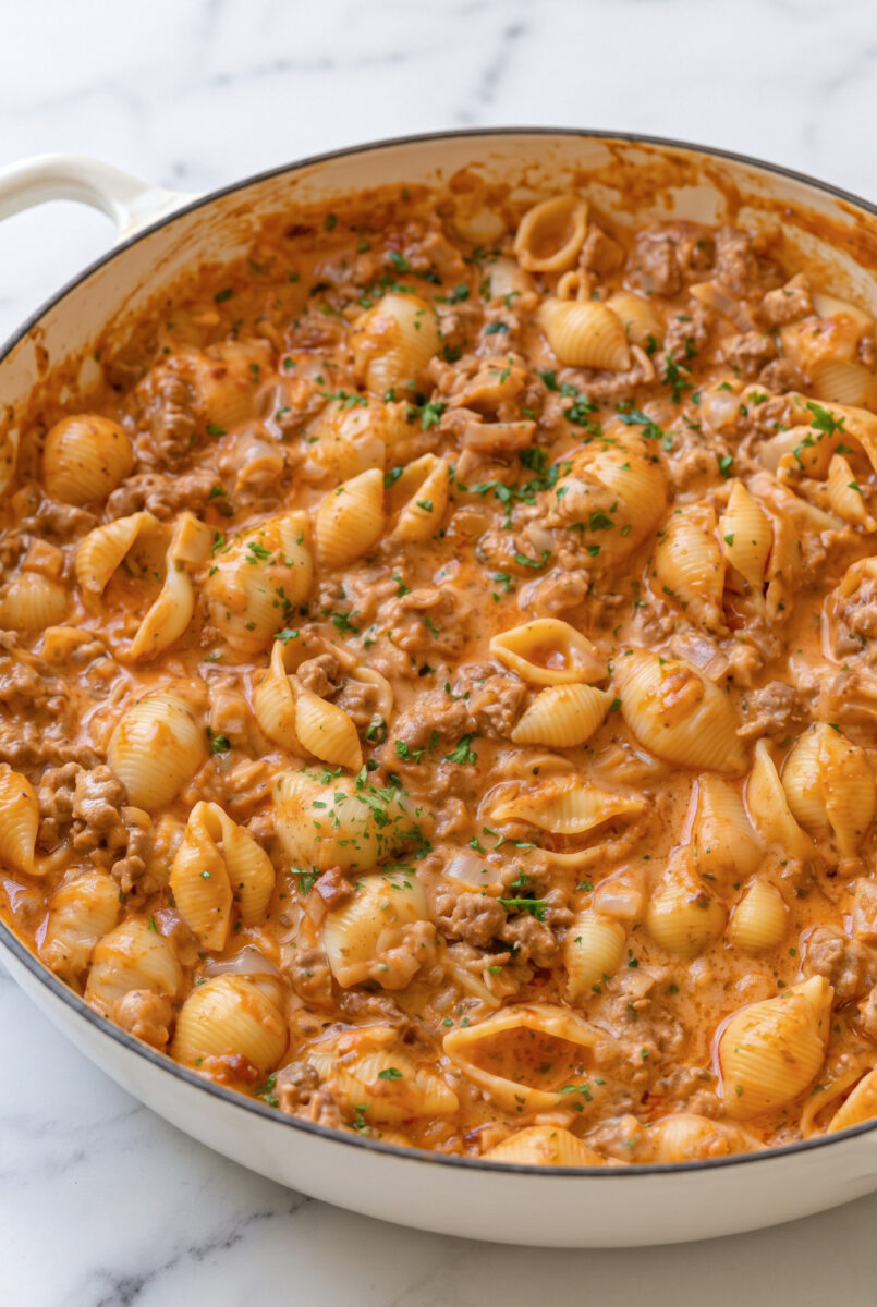 Creamy Beef and Shells Skillet Recipe Easy 4