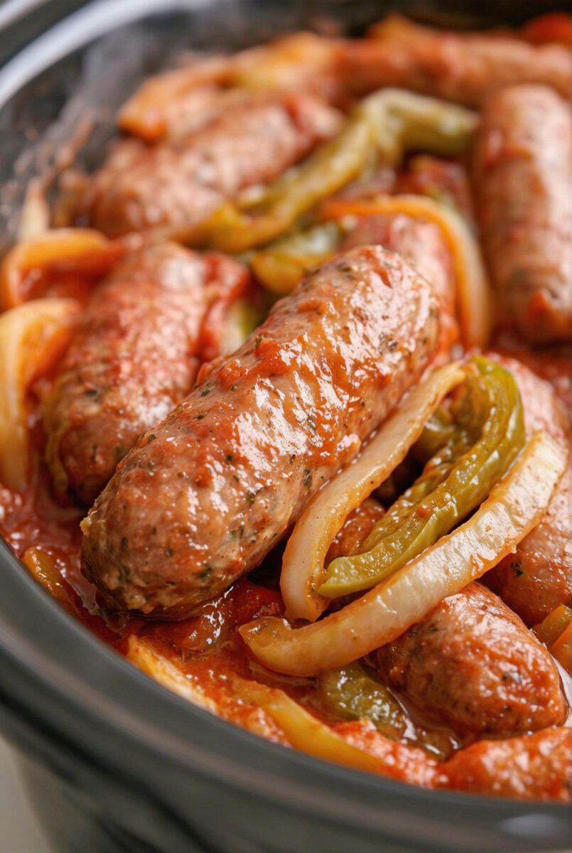 Easy 4-Ingredient Slow Cooker Sausage and Onions 2 Easy 4 Ingredient Slow Cooker Sausage and Onions 3