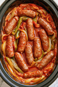 Easy 4 Ingredient Slow Cooker Sausage and Onions 4